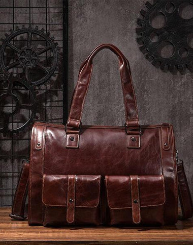 Cool Leather Mens Travel Bag Overnight Bag Work Handbag Business Bag for Men