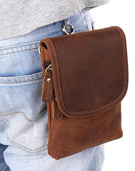 Cool Brown Leather Mens Mini Shoulder Bag Waist Belt Pouch Belt Bags For Men