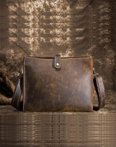 Cool Vintage Brown Leather Mens Messenger Bag Side Bag Work Bag Shoulder Bag for Men
