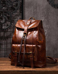 Coffee Cool Mens Leather Backpack Travel Backpacks Leather Hiking Backpack for Men