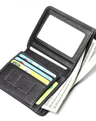 Simple Black Leather Men's Bifold Small Wallet Front Pocket billfold Wallet For Men