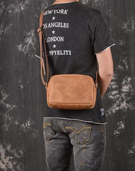 Cool Brown Leather Men's Small Shoulder Bag Messenger Bag Side Bag For Men