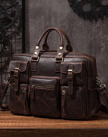 Vintage Leather Mens Travel Bag Cool Overnight Bag Work Handbag Business Bag for Men