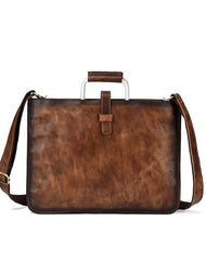 Vintage Brown Leather Men's 12‘’ Laptop Briefcase Handbag Slim Professional Briefcase For Men