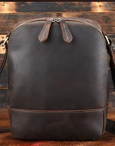 Cool Dark Brown Leather Mens Tablet Messenger Bag Small Side Bag Courier Bag For Men