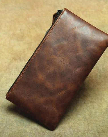 MENS LEATHER SLIM ZIPPER CLUTCH WALLET Zipper Long Wallet FOR MEN