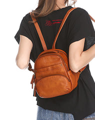 Vintage Leather Brown Womens Backpack Travel Backpack Red School Backpack for Women