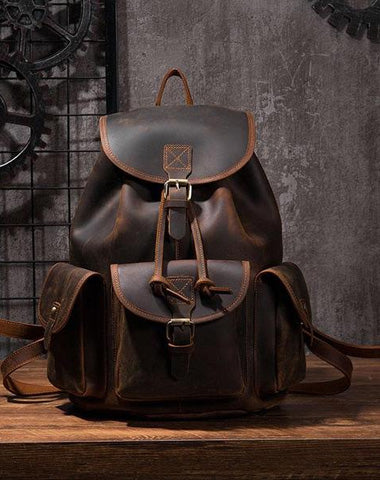 Vintage Mens Leather School Backpacks Satchel Backpack Leather Travel Backpack for Men