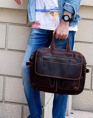 Cool Leather Men Vintage Briefcase Work Bag Handbag Shoulder Bags For Men