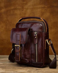 Vintage Black Leather Men's Small Side Bag Handbag Shoulder Bag For Men