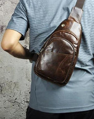 Cool Coffee Leather Chest Bag Sling Bag Sling Crossbody Bag One Shoulder Backpack For Men
