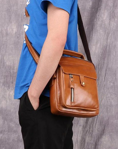 Fashion Brown Leather Men's Small Vertical Courier Bag Messenger Bag Side Bag For Men