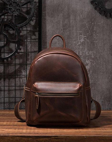 Vintage Mens Coffee Leather Backpack Travel Backpack Leather School Backpacks for Men