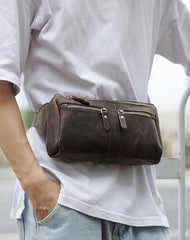 COOL Dark Brown LEATHER MENS FANNY PACK BUMBAG WAIST BAG FOR MEN