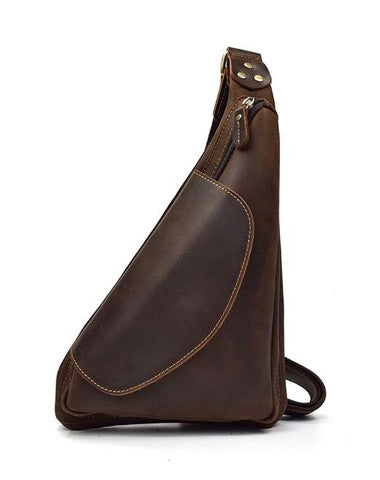 Cool Triangular Leather Mens Sling Bag Chest Bag Sling Crossbody Bag One Shoulder Backpack For Mens