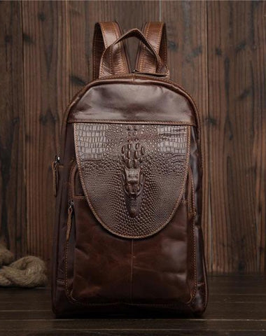 Cool Brown Leather Men's Sling Bag One Shoulder Backpack Black Sling Crossbody Pack For Men