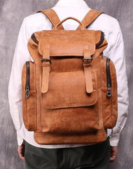 Trendy Brown Leather Men's 15'' Laptop Backpack Travel Backpack School Backpack For Men