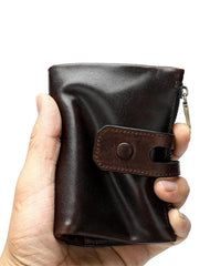 RFID Brown Leather Men's Double Zipper Small Wallet Black billfold Wallet For Men