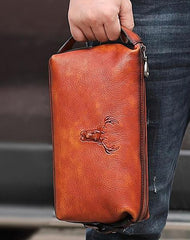 Cool Brown Black Leather Men's Clutch Bag Clutch Purse Business Handbag For Men