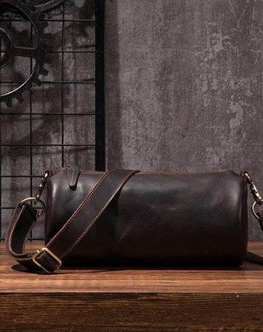 Cool Leather Mens Barrel Side Bag Bucket Shoulder Bag Messenger Bag for Men