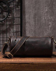 Cool Leather Mens Barrel Side Bag Bucket Shoulder Bag Messenger Bag for Men
