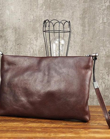 Cool Leather Mens Soft Leather Zipper Clutch Bag Wristlet Purse for Men