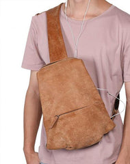 Cool Brown Leather Mens Sling Bag Sling Shoulder Bag Chest Bag Sling Crossbody Bag For Men