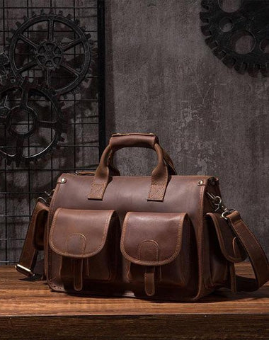 Vintage Leather Mens Travel Bag Overnight Bag Work Handbag Business Bag for Men