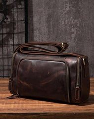 Cool Leather Small Mens Barrel Side Bag Bucket Shoulder Bag Messenger Bag for Men