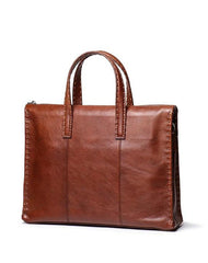 Classy Brown Leather Men's Professional Briefcase 14‘’ Laptop Briefcase For Men