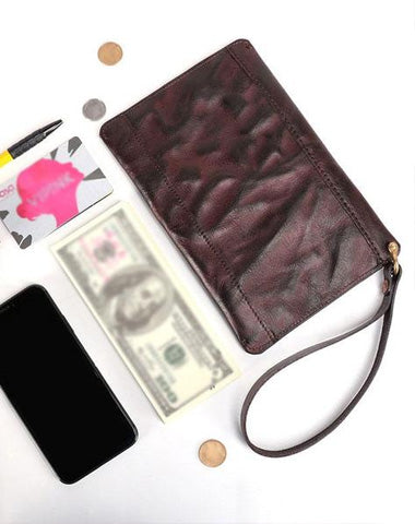 Coffee MENS LEATHER SLIM ZIPPER CLUTCH WRISTLET PURSE BAG CLUTCH BAG FOR MEN