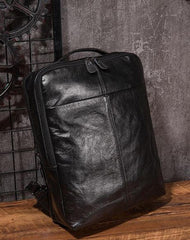 Black Cool Mens Leather Backpack Travel Backpack Leather 15inch Laptop Backpack for Men