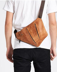 Cool Leather Brown Men's Sling Bag Chest Bag Black Crossbody Backpack For Men
