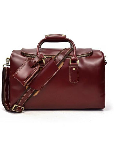 Classy Red Leather Men Barrel Overnight Bags Doctor Bag Travel Bags Weekender Bags For Men