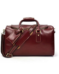 Classy Red Leather Men Barrel Overnight Bags Doctor Bag Travel Bags Weekender Bags For Men