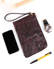 COFFEE Small MENS LEATHER SLIM ZIPPER CLUTCH WRISTLET PURSE BAG CLUTCH BAG FOR MEN