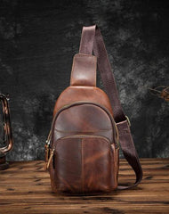 Cool Vintage Leather Mens Sling Bag Chest Bag Vintage One Shoulder Backpack For Men