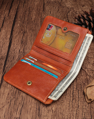 Vintage Brown Leather Womens Bifold Small Wallet Vertical Wallet for Women