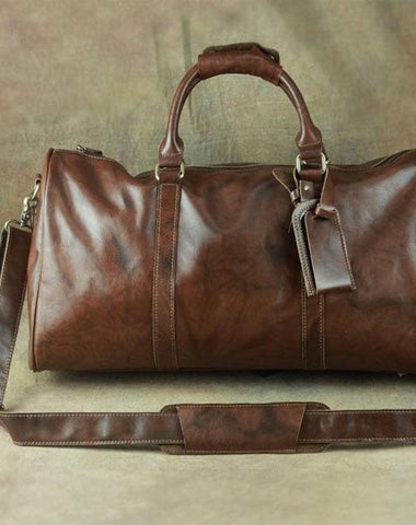 Cool Coffee Brown Leather Mens Large Travel Bag Overnight Bag Weekender Bags For Men