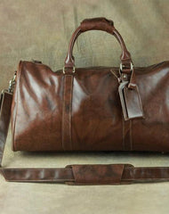 Cool Coffee Brown Leather Mens Large Travel Bag Overnight Bag Weekender Bags For Men