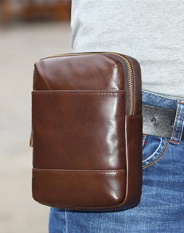 Fashion Brown Leather Men's Belt Pouch Waist Bag Black Mini Side Bag For Men