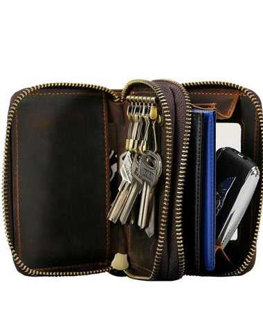 Cool Mens Double Zipper Leather Key Wallet Key Holder Car Key Holder For Men