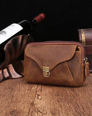 Cool Brown Mens Leather Belt Bag Belt Pouch Cell Phone Holster Waist Bags For Men