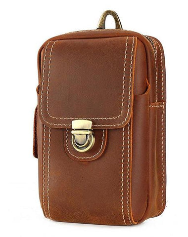 Cool Brown Leather Mens Belt Case Belt Pouch Mini Waist Pouch Belt Bags For Men