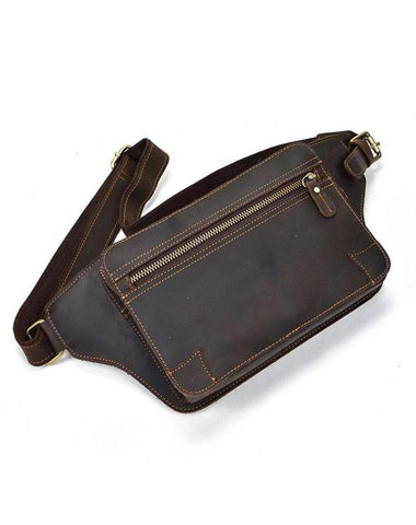 Retro Dark Brown and Brown LEATHER MENS FANNY PACK FOR MEN BUMBAG Vintage WAIST BAGS