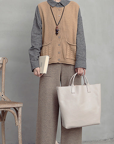 Genuine Fashion Leather Brown Gray Tote Bag Shopper Bag Tote Purse For Women