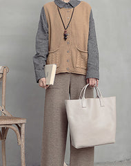 Genuine Fashion Leather Brown Gray Tote Bag Shopper Bag Tote Purse For Women