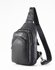 Soft Leather Mens Black One Shoulder Backpack Chest Bag Sling Bag Sling Crossbody Bag For Men