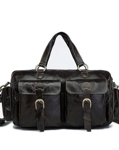 Cool Black Coffee Leather Men Barrel Overnight Bags Travel Bags Weekender Bags For Men