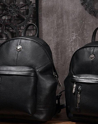 Cool Mens Black Leather School Backpack Travel Backpack Leather Hiking Backpack for Men